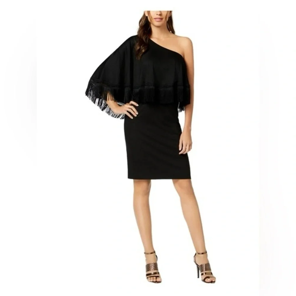 Trina Turk- Black Asymmetrical One-Shoulder Cocktail Dress Size S‎